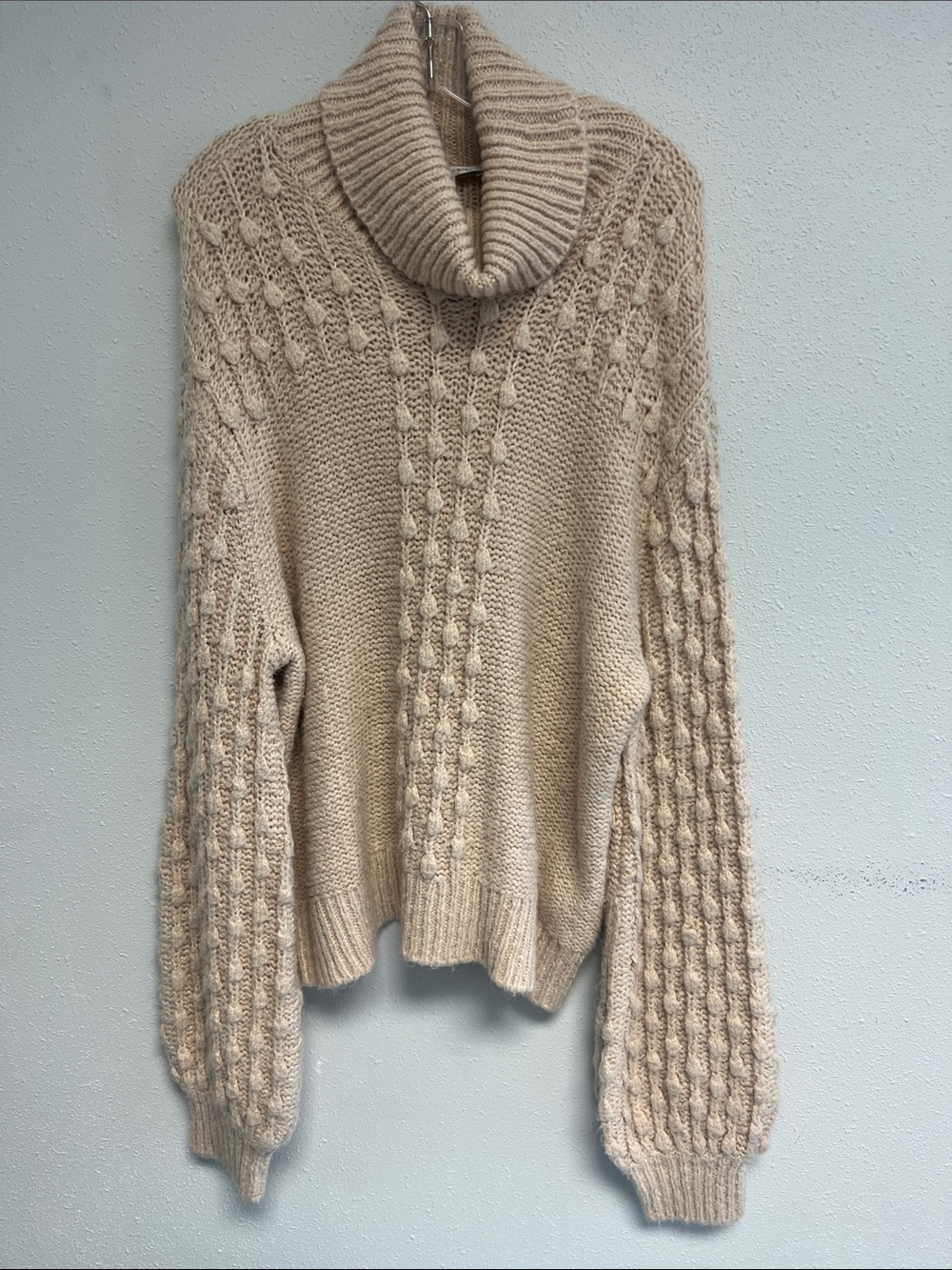 Women's Cable Knit Cowl Neck Sweater in Beige